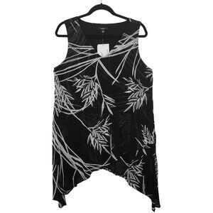 Alfani Black White Mesh Leaf Printed Stretchy Sleeveless Top Size 0X